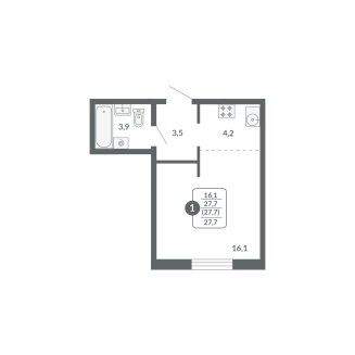 Студия, 27.7 м²