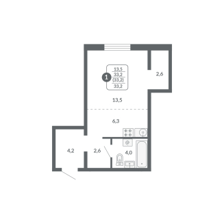 Студия, 33.2 м²