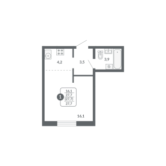 Студия, 27.7 м²